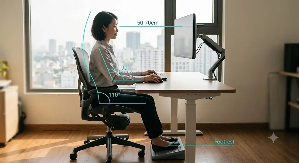 Ergonomic desk setup adjustments for sciatica pain relief