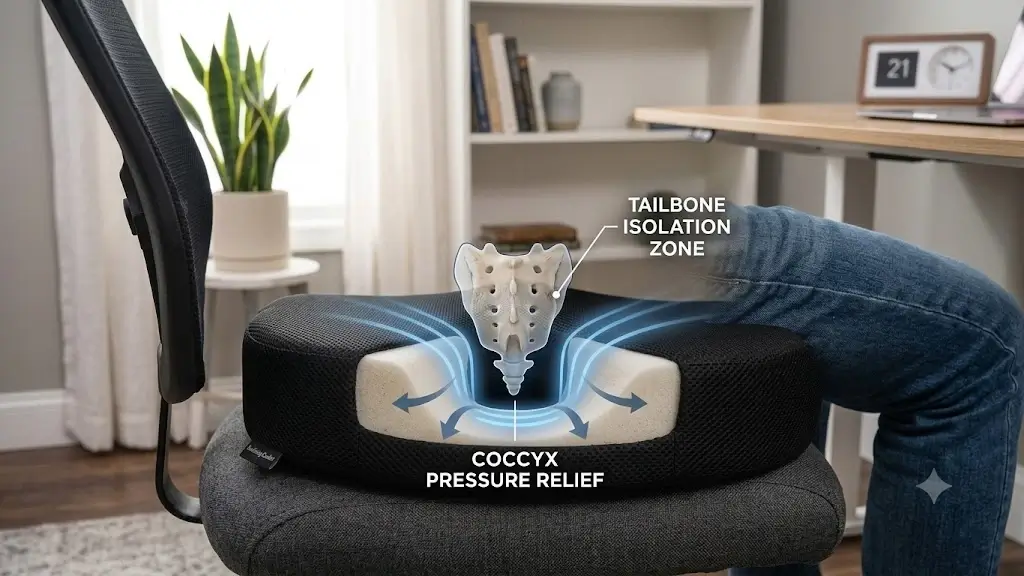 Everlasting Comfort Seat Cushion U-shaped ergonomic cutout for coccyx pressure relief
