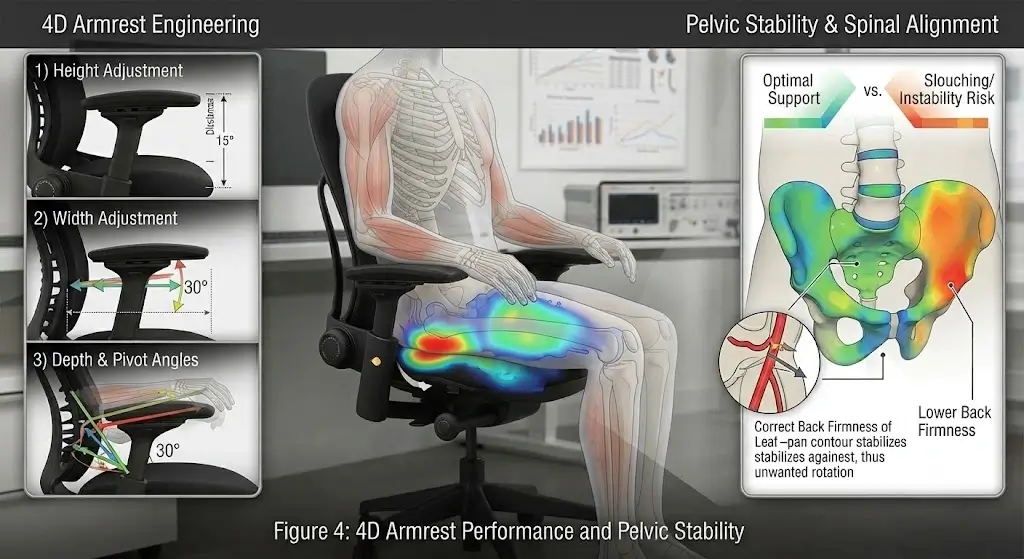 Demonstration of 4D armrest adjustment options on Steelcase Leap V2
