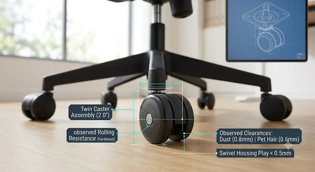 Ticova Ergonomic Office Chair review caster wheels testing on hardwood floor