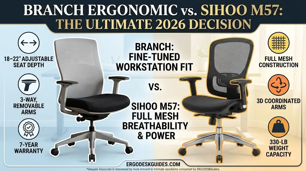 Branch Ergonomic Chair vs Sihoo M57 side by side in home office