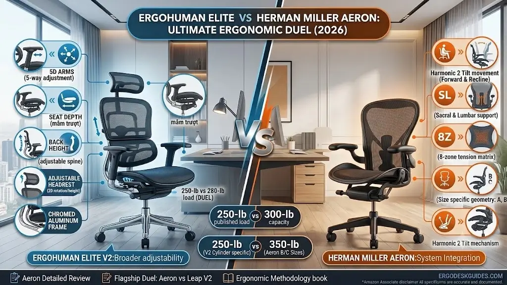 Ergohuman Elite V2 vs Herman Miller Aeron ergonomic office chair side by side comparison