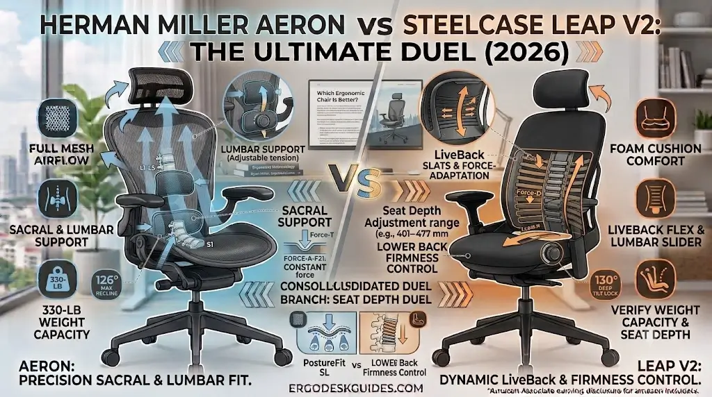 Herman Miller Aeron PostureFit SL lumbar support compared to Steelcase Leap V2 LiveBack firmness control
