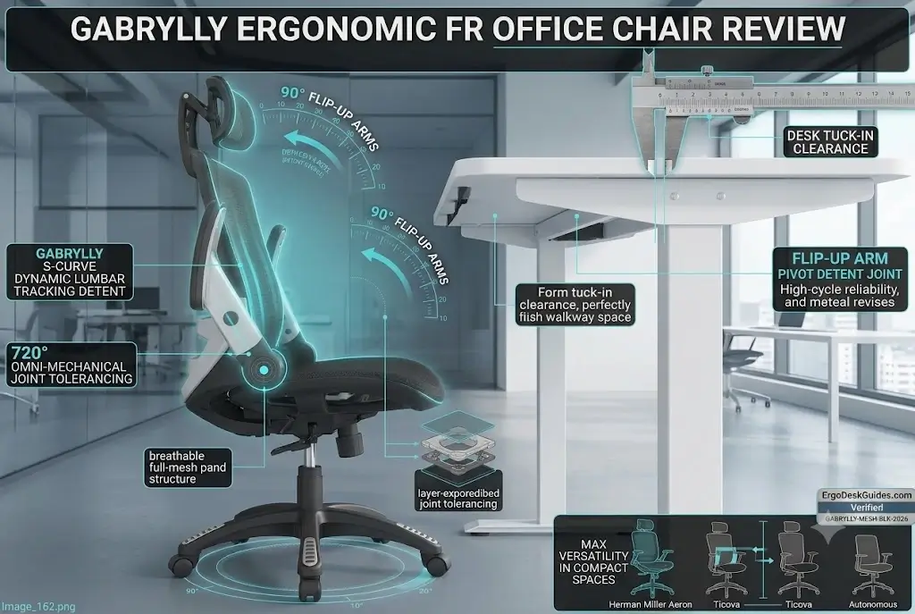 GABRYLLY Ergonomic Office Chair flip-up armrests folded vertically to tuck flush under desk