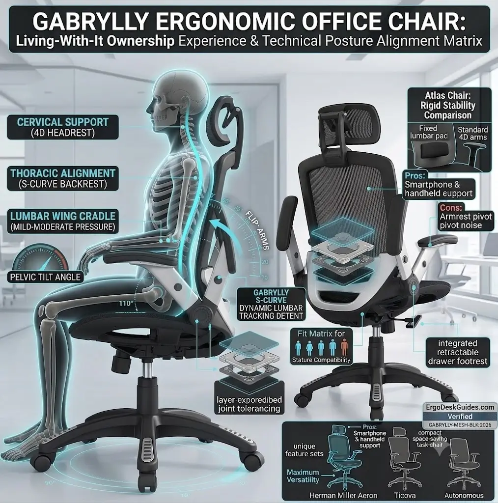 GABRYLLY Ergonomic Office Chair showing side profile posture alignment and mesh backrest support