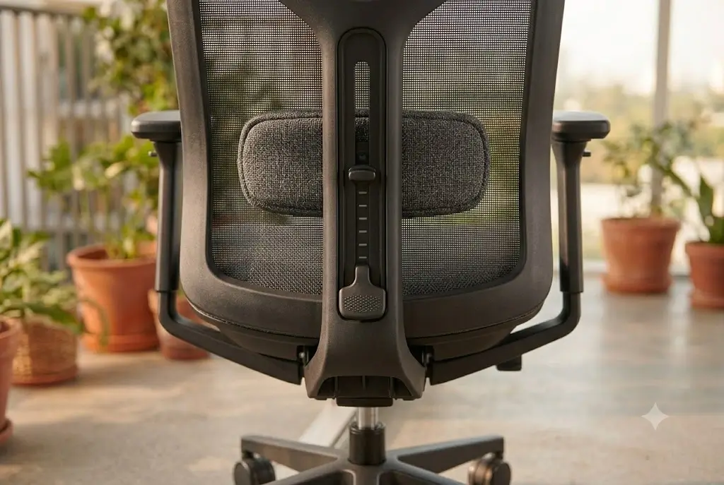 Rear view showing height-adjustable lumbar track on Branch Ergonomic Chair