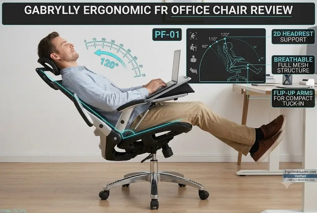 Tester reclining at 120 degrees on the GABRYLLY Ergonomic Office Chair