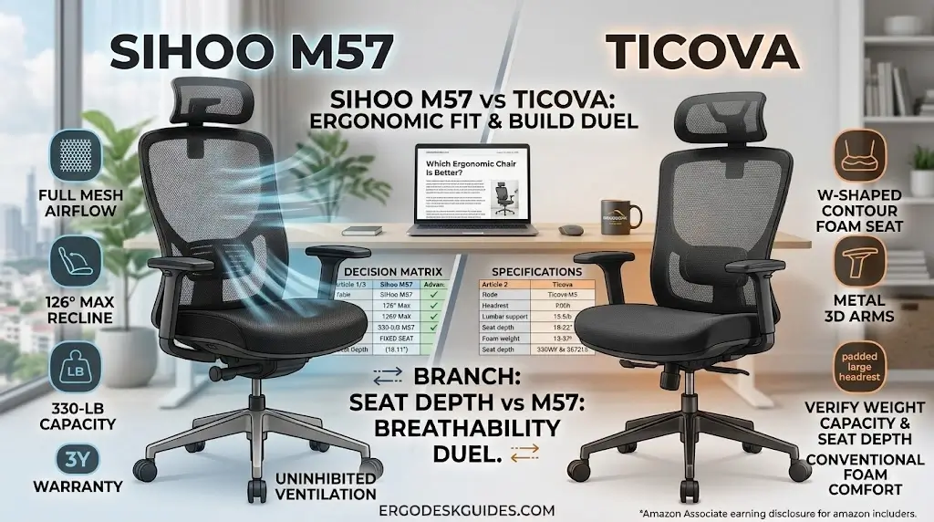 Sihoo M57 vs Ticova ergonomic office chair side by side in home office