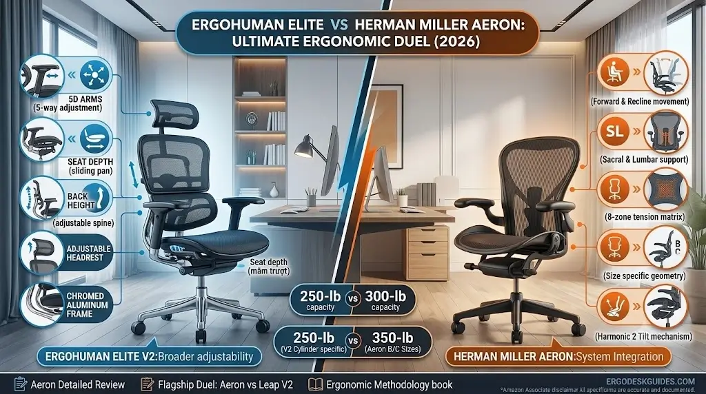 Ergohuman Elite vs Herman Miller Aeron: Full Ergonomic Chair Comparison (2026)