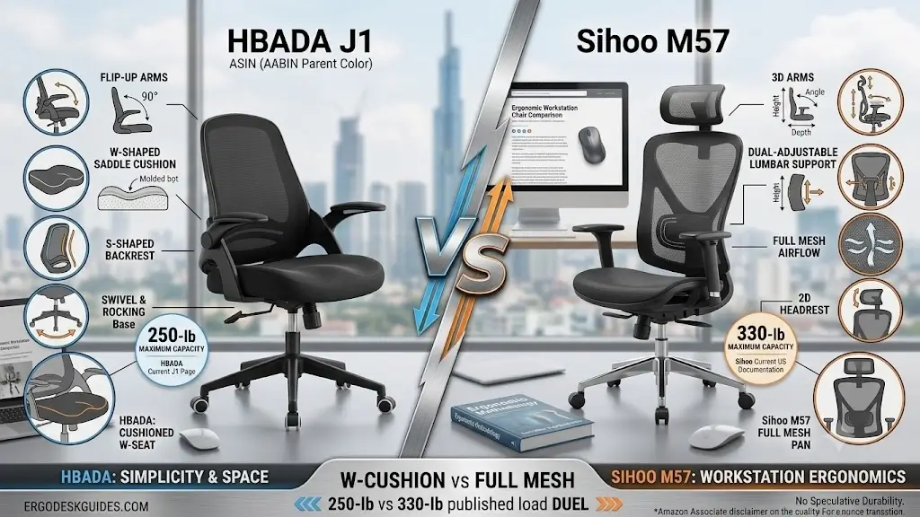 HBADA J1 vs Sihoo M57 ergonomic office chair comparison side by side