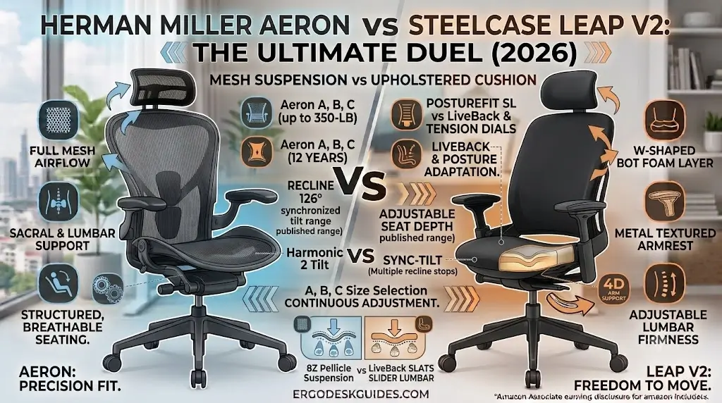 Herman Miller Aeron vs Steelcase Leap V2 ergonomic office chair comparison side by side