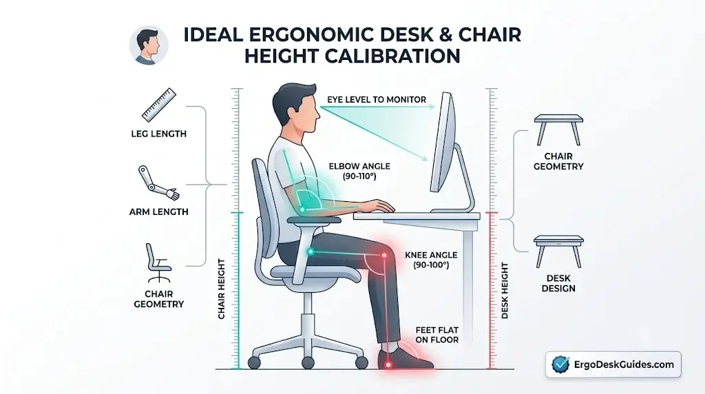 Ideal Ergonomic Desk and Chair Height Chart by Body Height