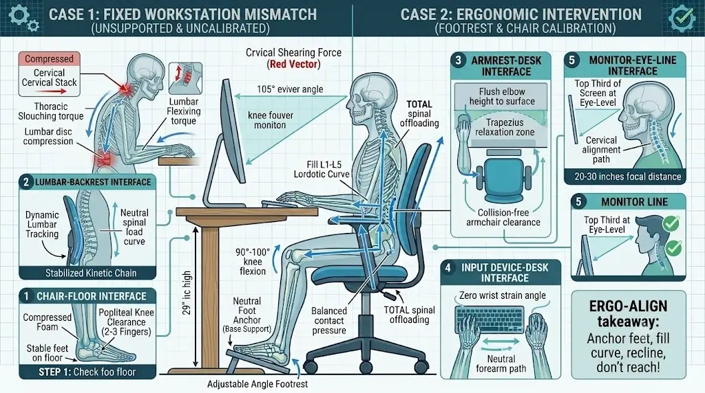 Biomechanical comparison of seated posture mismatch versus corrected ergonomic chair and footrest support